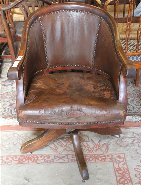 Swivel leather mahogany office chair